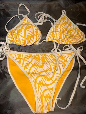 Yellow & White Patterned String Bikini